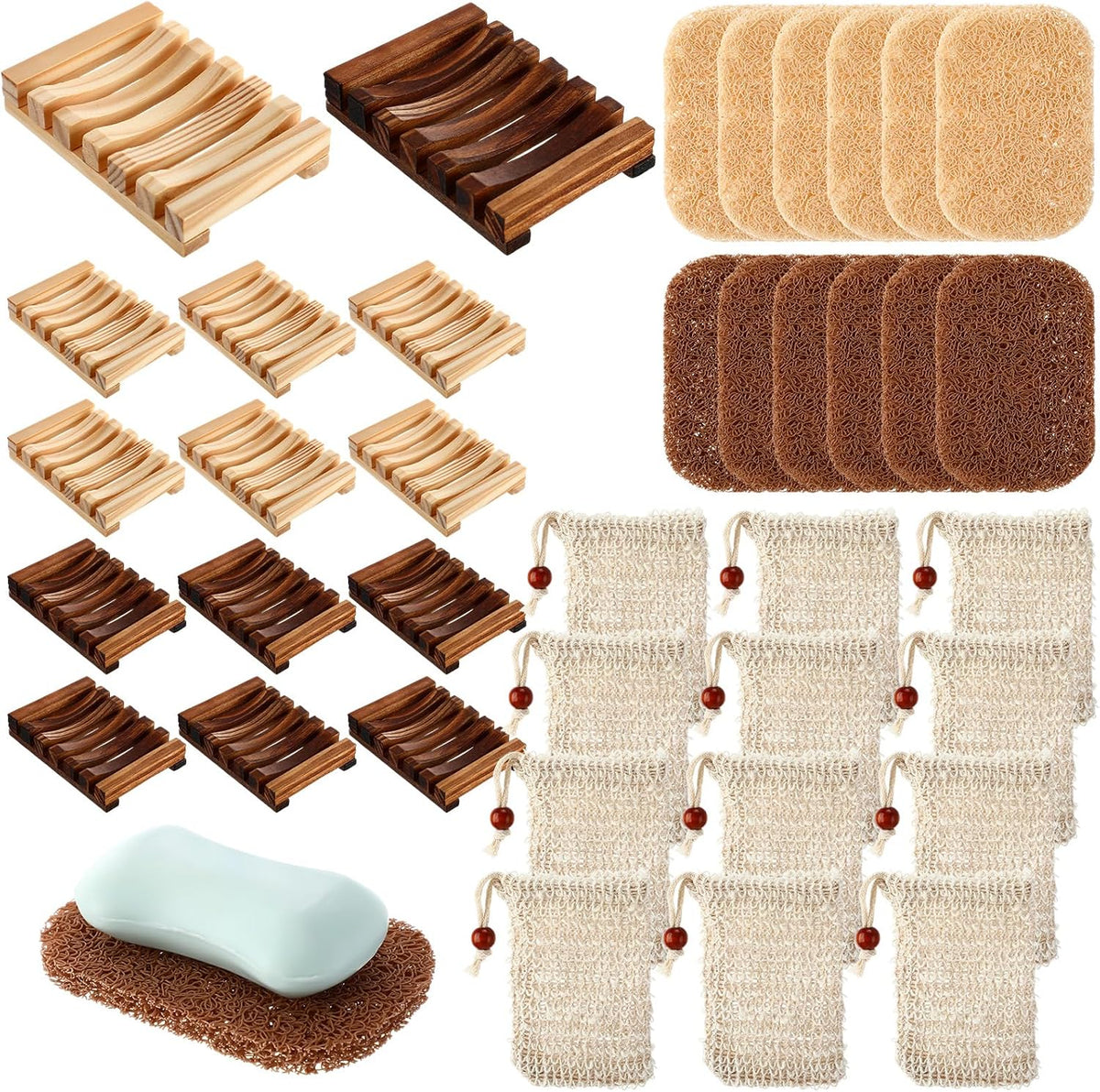 Baderke Soap Saver Wooden Dish Holder Bag and Pads, Mixed Color, 36 Pcs