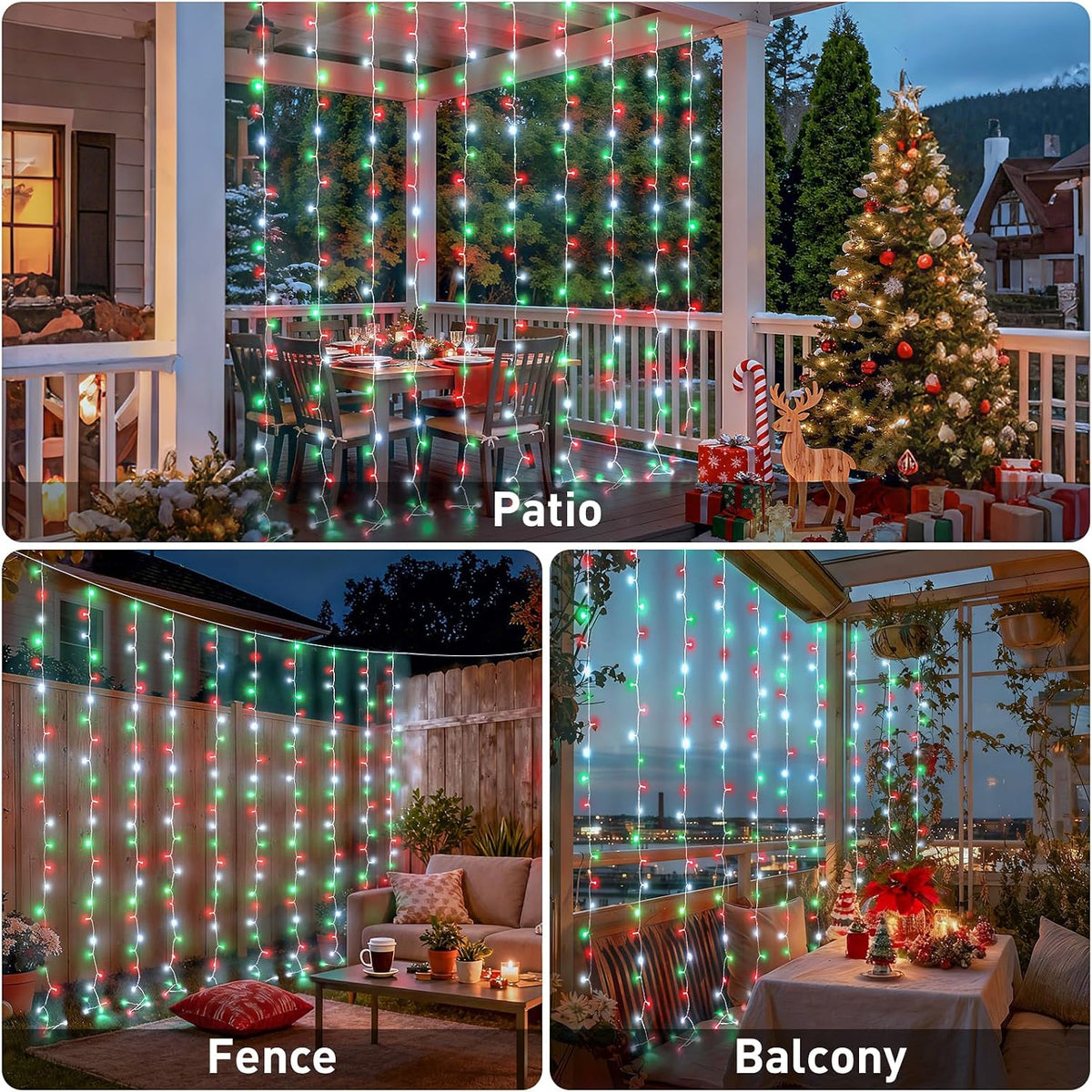 JMEXSUSS 300LED Red White and Green Christmas Curtain Lights with Remote