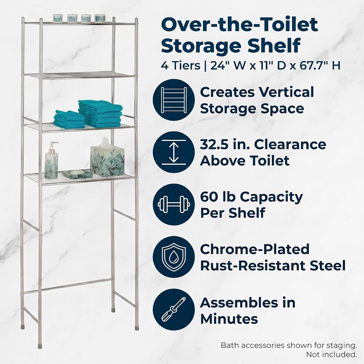 Honey-Can-Do Over-the-Toilet Bathroom Storage Shelf, Steel, Chrome, 4-Tier