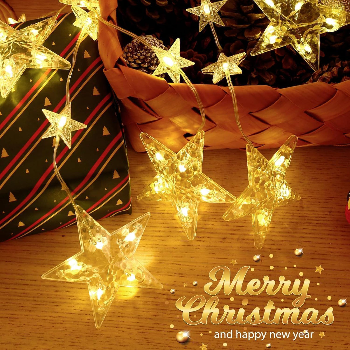 Marchpower Christmas Stars Curtain Lights Battery Operated,32 Stars Warm White Multicolored Color Changing Star Window Lights with Timer & Memory Function 8 Flash Modes, IP65 Waterproof Lights