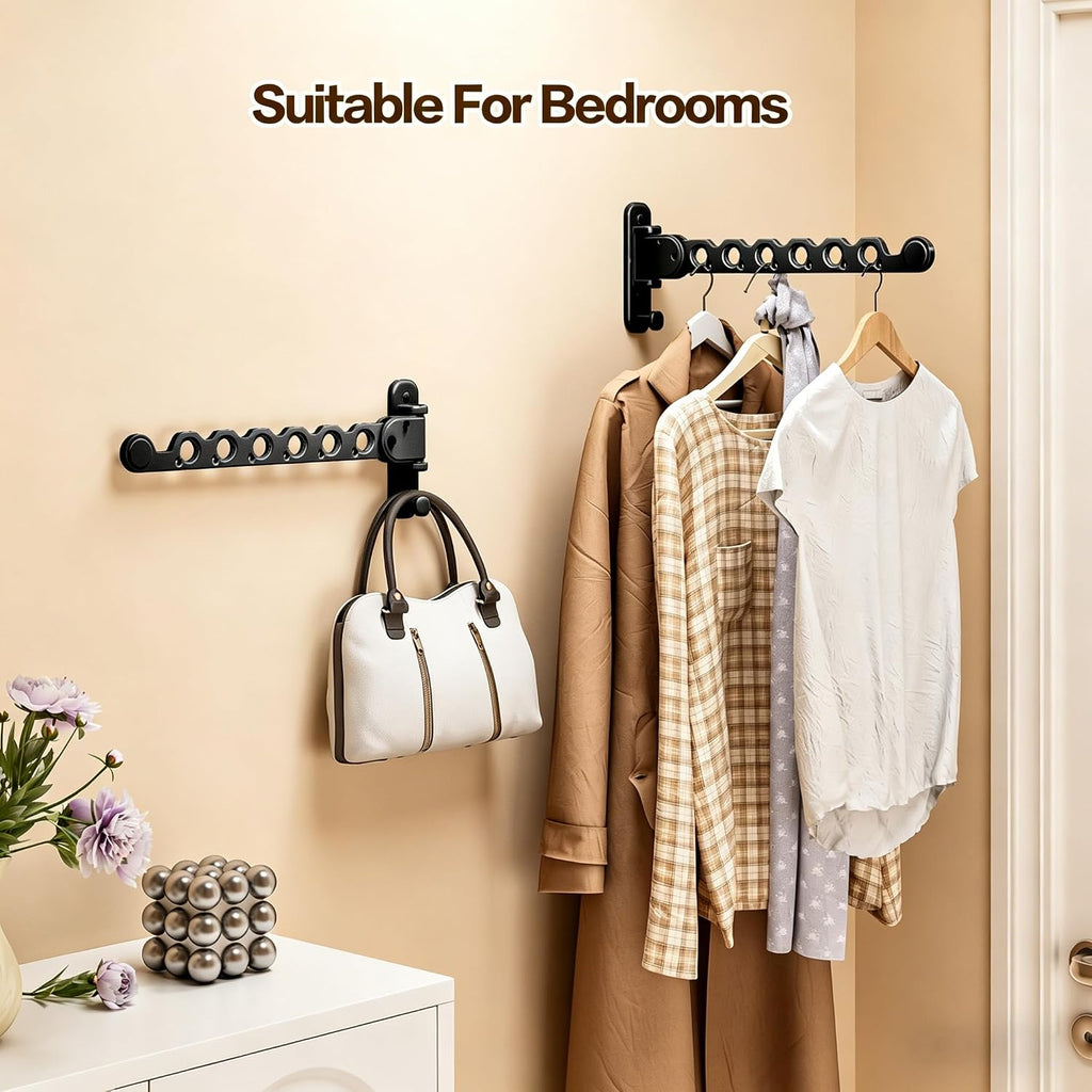 Wall Mounted Clothes Drying Rack, Laundry Clothes Hanger Rack Wall Mounted, Foldable Wall Clothes Rack for Laundry Room, Space Saving Closet Storage Organizer Clothes Hanger Indoor, 2pcs(Black)