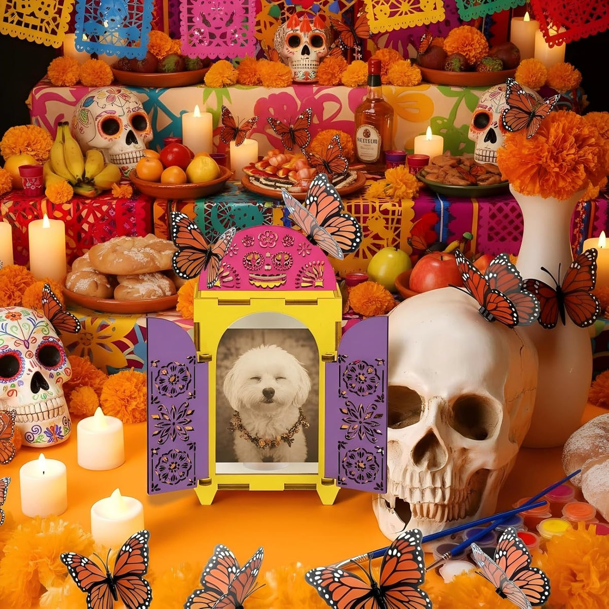 Chunful 27 Pcs Dia De Los Muertos Ofrenda Altar Decorations Wood Shadow Box