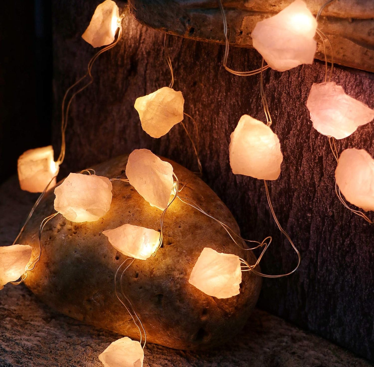 Genuine Rose Quartz Crystal Decorative String Lights Raw Stone Color Changing 8.5ft 20 LEDs USB Plug in Battery Operated with Remote for Bedroom Chakra Décor Nature Ornaments Nightlight Wedding Décor