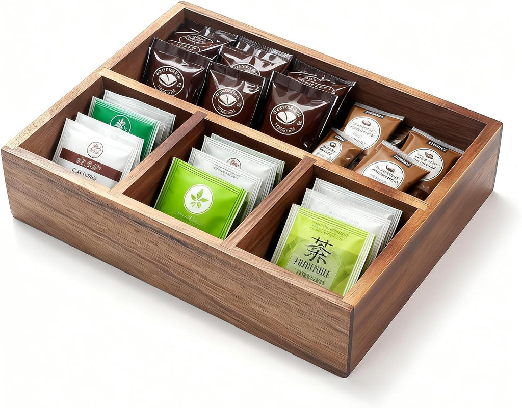 XIMISISE Tea Bag Holder, Acacia Wood Tea Bag Storage Organizer, Tea Candy Basket, Sugar Packet Organizer, Coffee Station Condiment Organizer (Pack of 2)