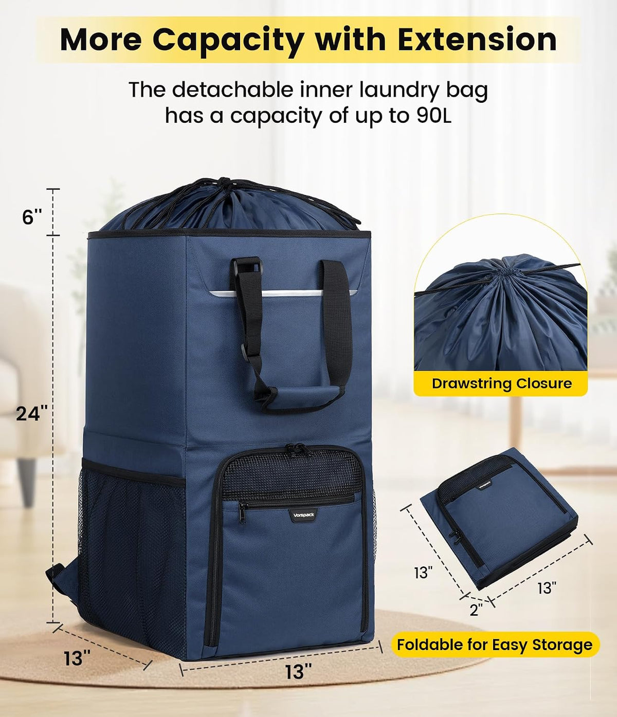 Vorspack Laundry Backpack for College Students, 2 in 1 Laundry Bag, Blue