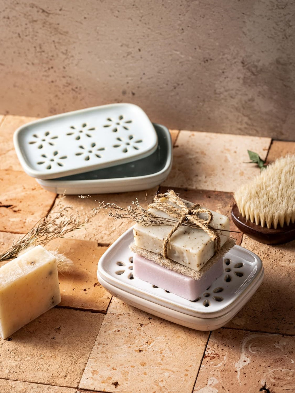 Miamolo Soap Dish for Shower with Drainage, Double Layer, Extends Soap Life