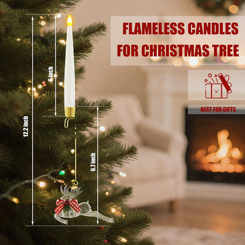 Christmas Tree Candles with Remote, 6 Pack Battery Operated Christmas Candles, LED Candlesticks for Xmas Tree Decoration, Flickering Flameless Candle for New Year Home Party Decor, Reindeer
