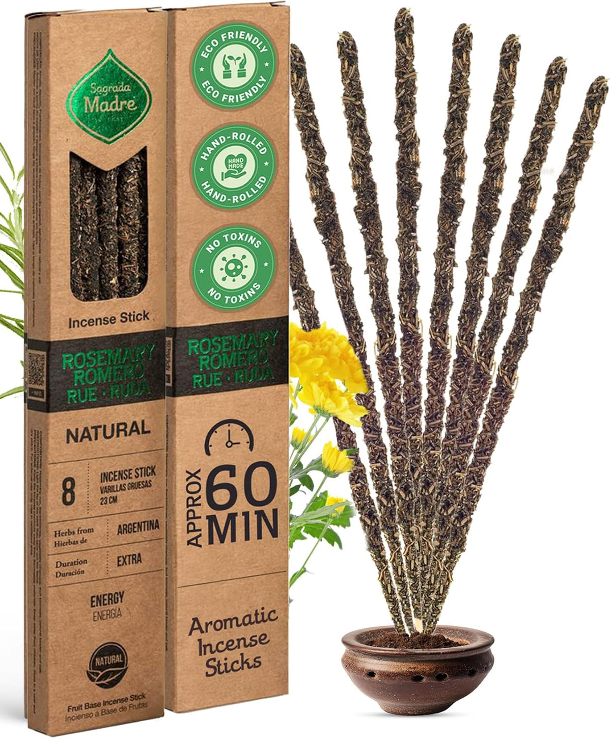 Sagrada Madre Natural Rue Rosemary Frankincense Incense, 8 Sticks