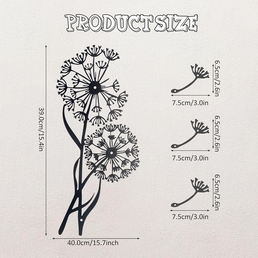 Urbraneco 4PCS Metal Dandelion Wall Art With Flying Seeds Decor