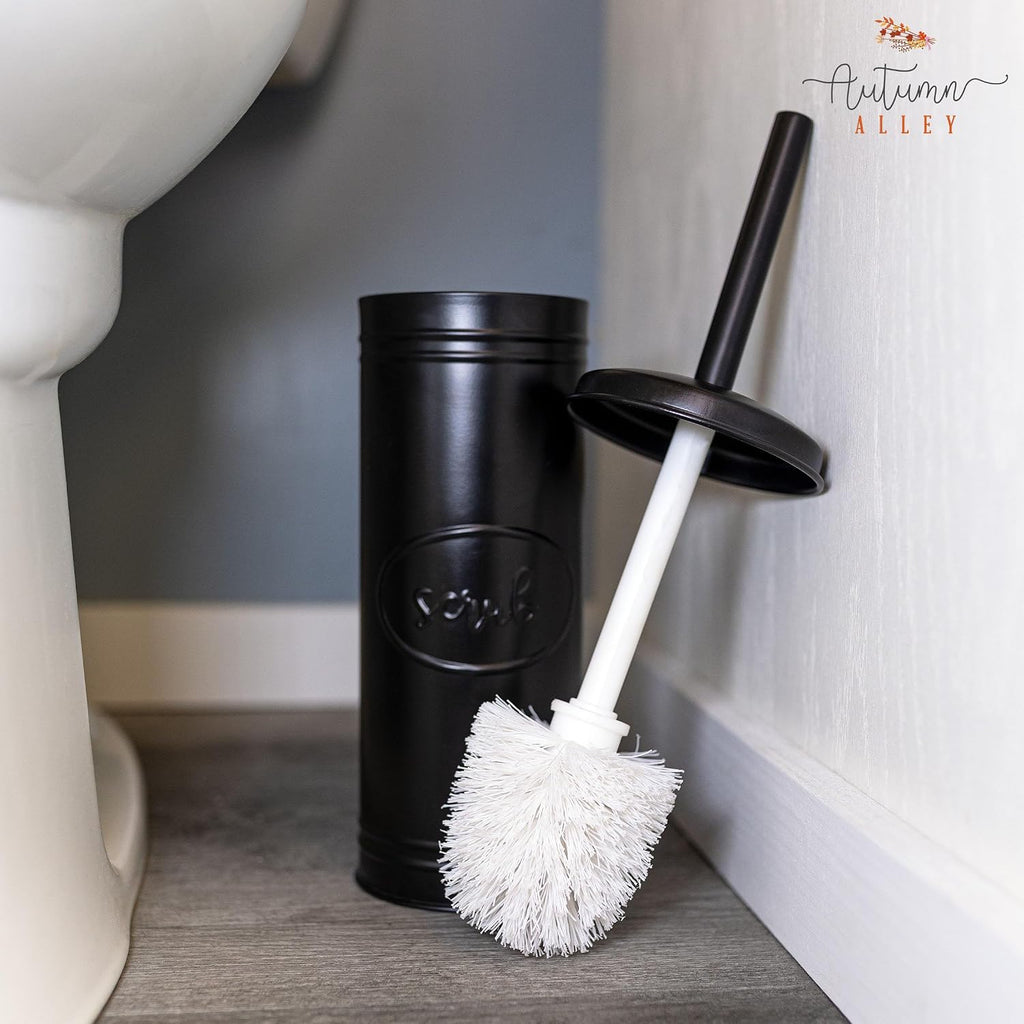 Autumn Alley Black Toilet Bowl Brush and Holder Set, Covered Bathroom Toilet Brush for Modern Farmhouse Bathroom Decor, Standing Rustic Toilet Brush with Holder, Bathroom Decor Sets, Matte Black
