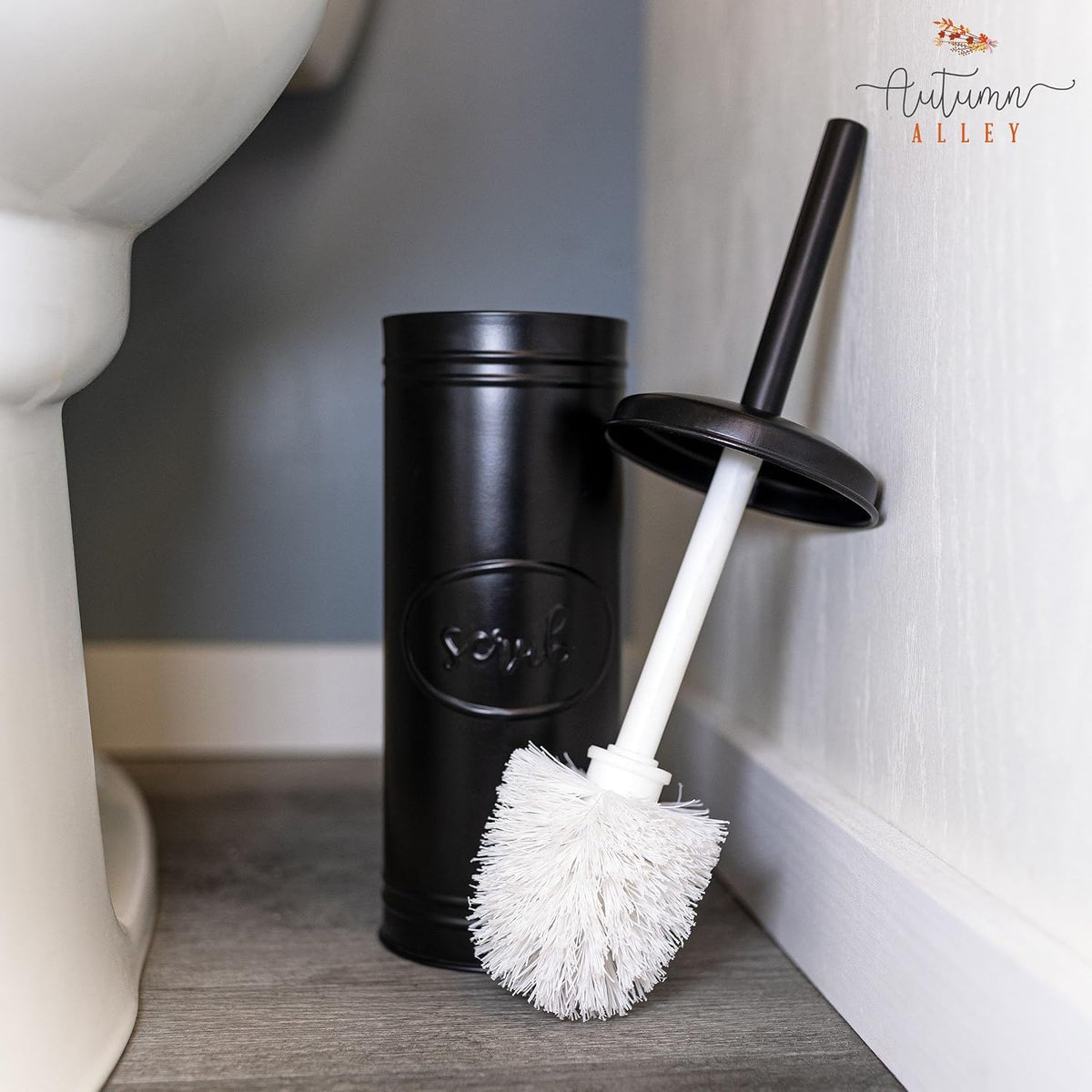 Autumn Alley Black Toilet Bowl Brush and Holder Set, Covered Bathroom Toilet Brush for Modern Farmhouse Bathroom Decor, Standing Rustic Toilet Brush with Holder, Bathroom Decor Sets, Matte Black