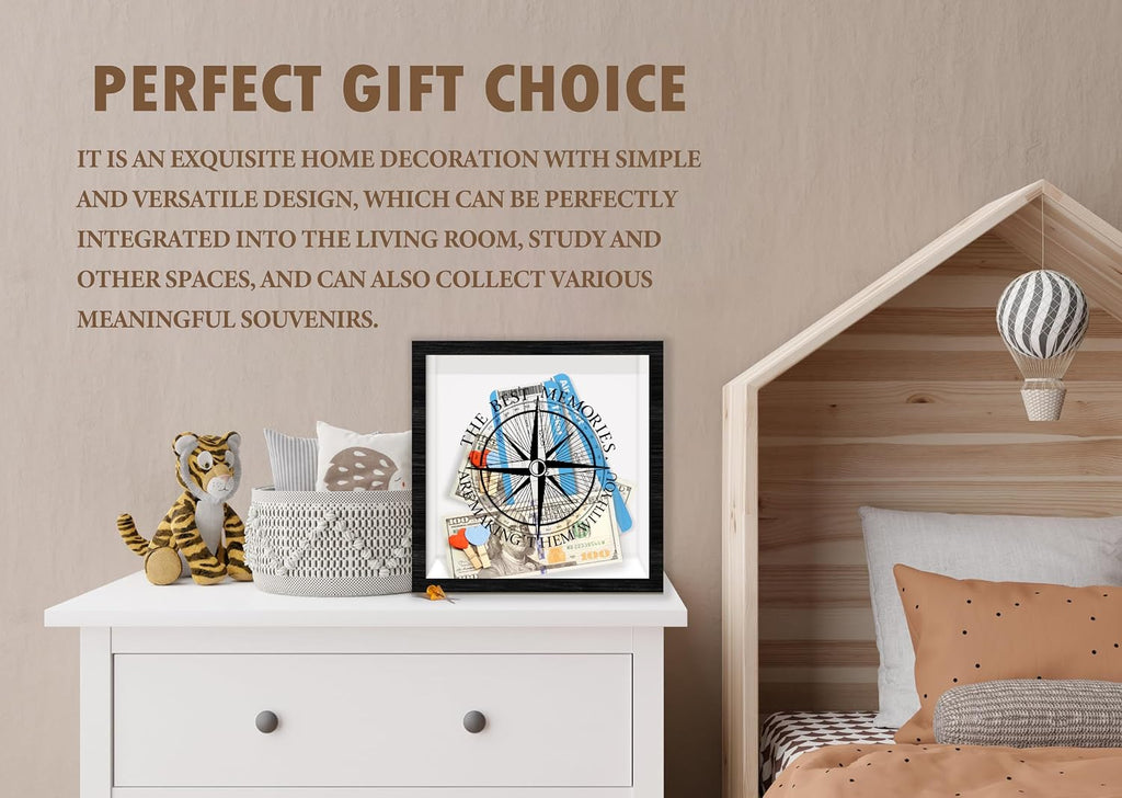 Black Honeymoon Shadow Box Frame with Slot, The Best Memories are Making Them with You Boxes Frames for Fund, 8x8 Memory Box for Keepsakes, Travel Gifts and Decorations, 04
