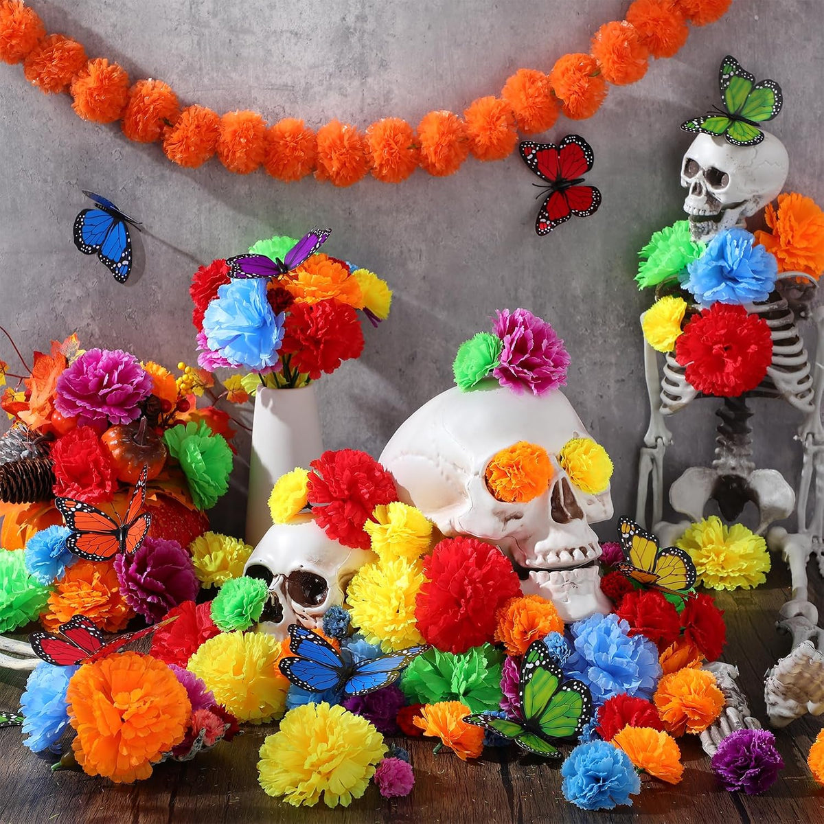 Daifunli 216 Pcs Day of The Dead Artificial Marigold Flowers, Multi-Color