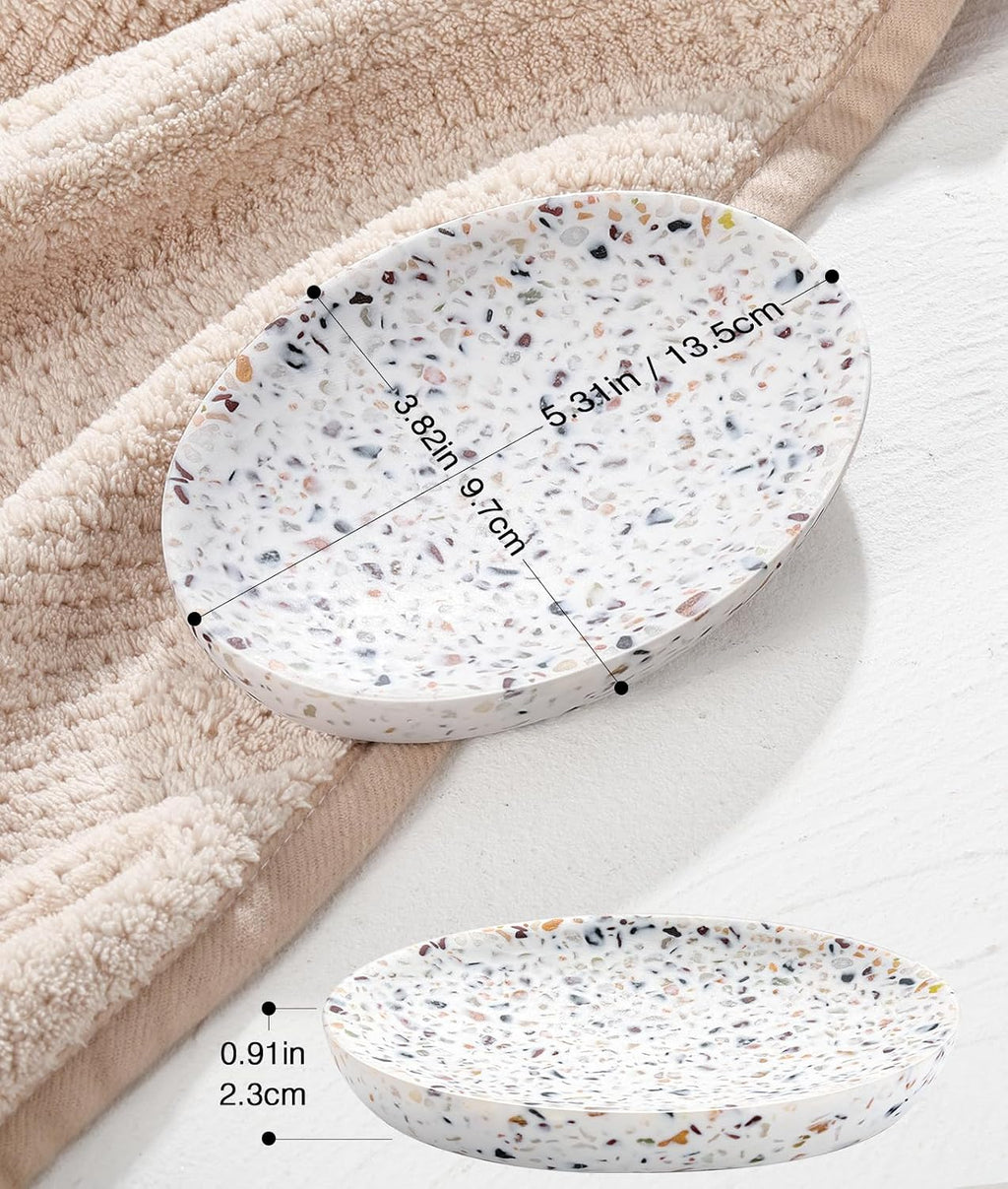 Luxspire Oval Soap Dish, Non-Slip Resin Holder with Drainage, Terrazzo