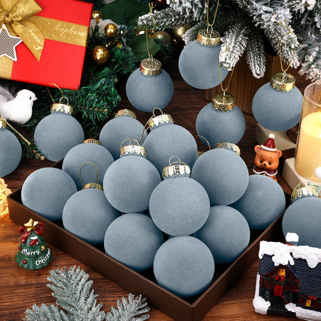 Booson 24 Pcs Velvet Christmas Balls Flocked Xmas Tree Hanging Ornaments