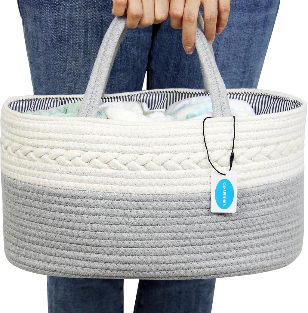 Casaphoria Caddy Organizer - Cotton Rope Basket with Removable Inserts, Soft Storage Caddy for Gifts, Cream and Gray