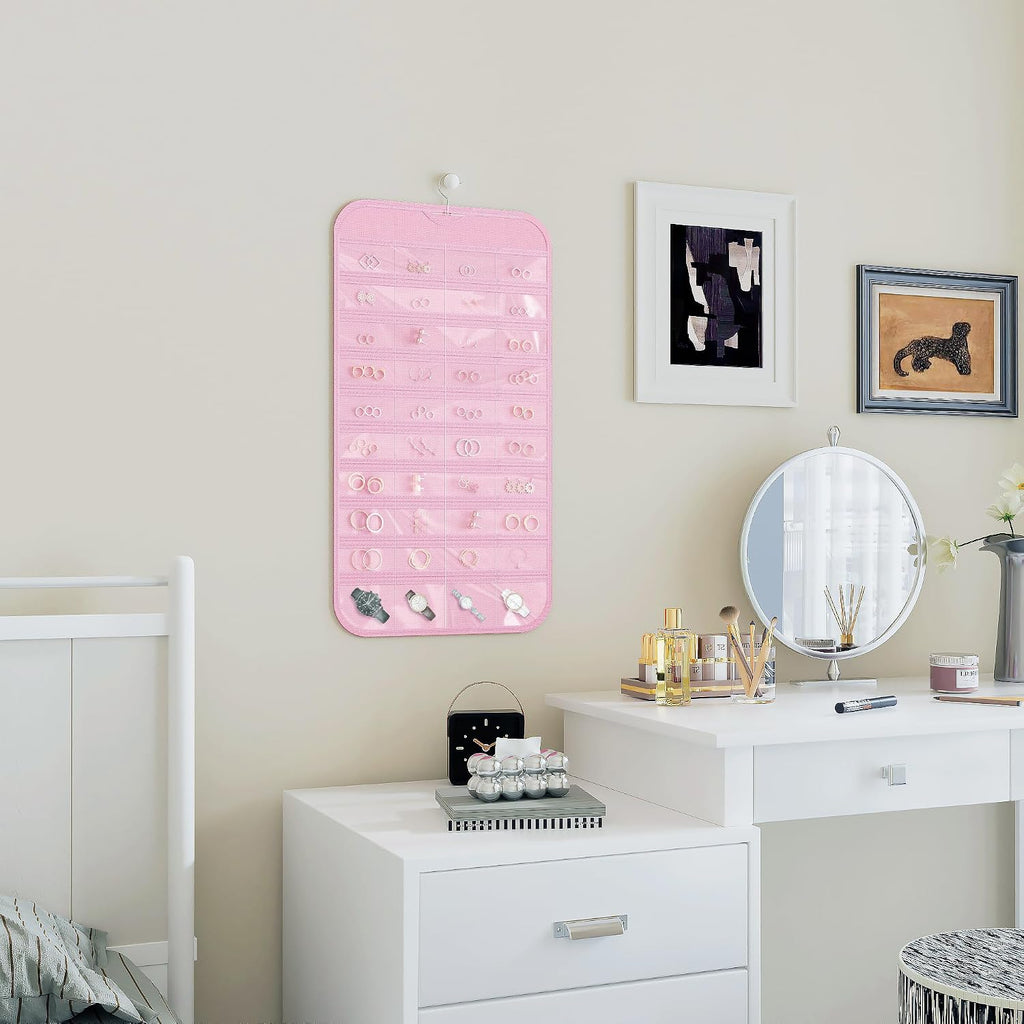Hanging Jewelry Organizer 80-Pocket Double-Sided Storage, 2-Pack, Pink