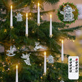 LED Taper Candles with Snowman, Reindeer, Fairy Hooks, Remote Timer White 12pcs Plastic Flameless Candlesticks Flickering Battery Operated Warm Light for Home Decor (0.5" x 6")