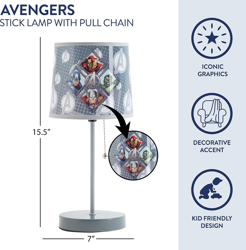 Avengers Stick Table Kids Lamp with Pull Chain, Themed Printed Decorative Shade,Metal