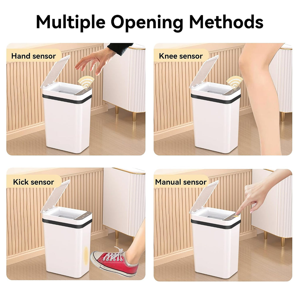 FRESHLIX 3 Pack Bathroom Trash Can 2.5 Gallon Small Touchless Automatic Motion Sensor Trash Cans Slim Waterproof Garbage Bin with Lid for Kitchen, Office, Bedroom White