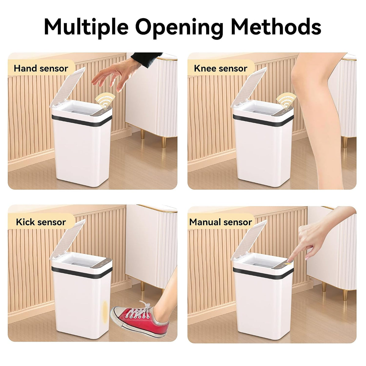 FRESHLIX 3 Pack Bathroom Trash Can 2.5 Gallon Small Touchless Automatic Motion Sensor Trash Cans Slim Waterproof Garbage Bin with Lid for Kitchen, Office, Bedroom White