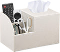 Square Tissue Box Cover with Storage, PU Leather Facial Cube Tissue Holder.TV Remote Control Holder, Desk Accessories Nightstand Organizer, Modern Table Caddy for Bathroom, Bedroom, Home, Office Decor