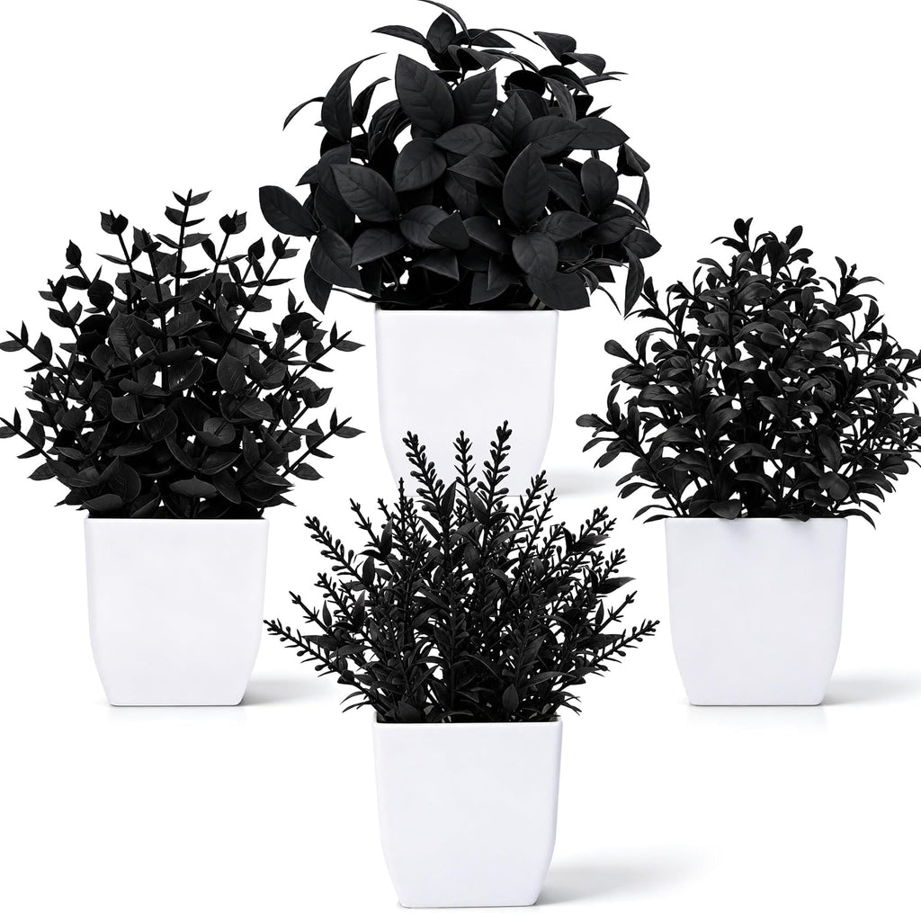 Der Rose 4 Pack Black Artificial Plants for Indoor Halloween Decor