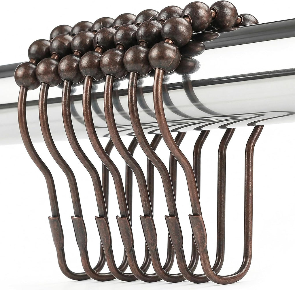 Shower Curtain Hooks Rings, Rustproof Metal Shower Curtain Rings for Bathroom Shower Rods Curtains - Set of 12, Bronze