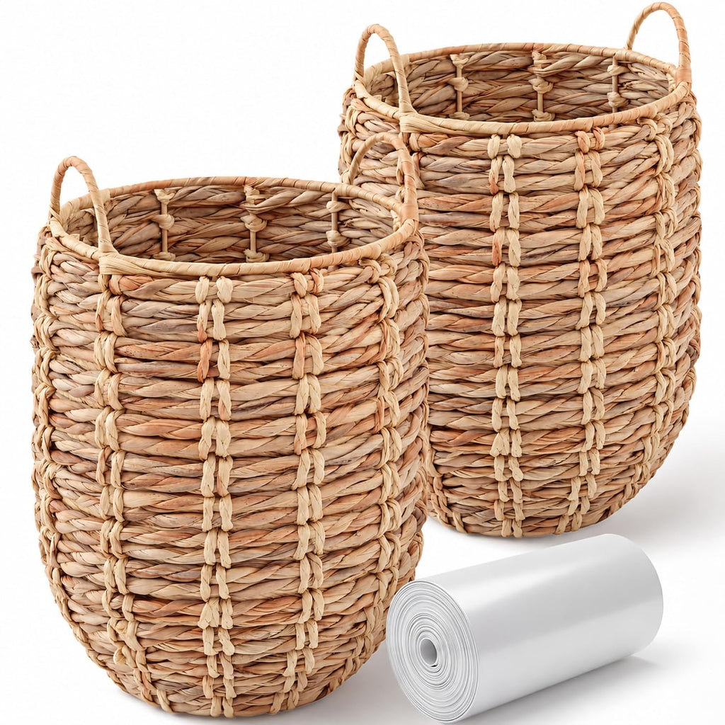 Ziliny 2 Pcs 1.7 Gallon Wicker Trash Can, Nature Round Waste Basket