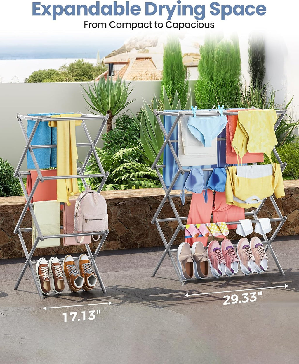 APEXCHASER Oversize 3-Tier Clothes Drying Rack, No Assembly, Grey