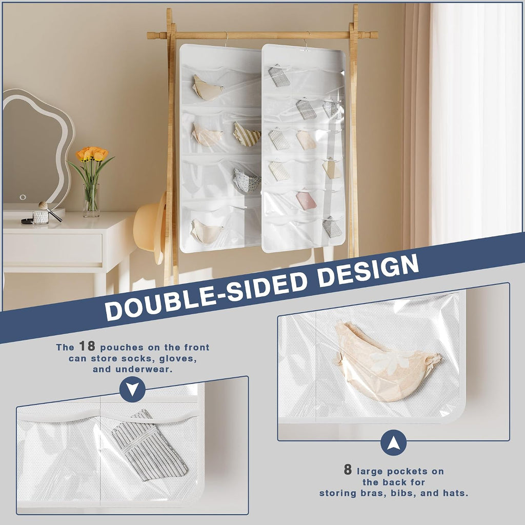 26-Pocket Hanging Closet Organizer for Socks and Underwear, White