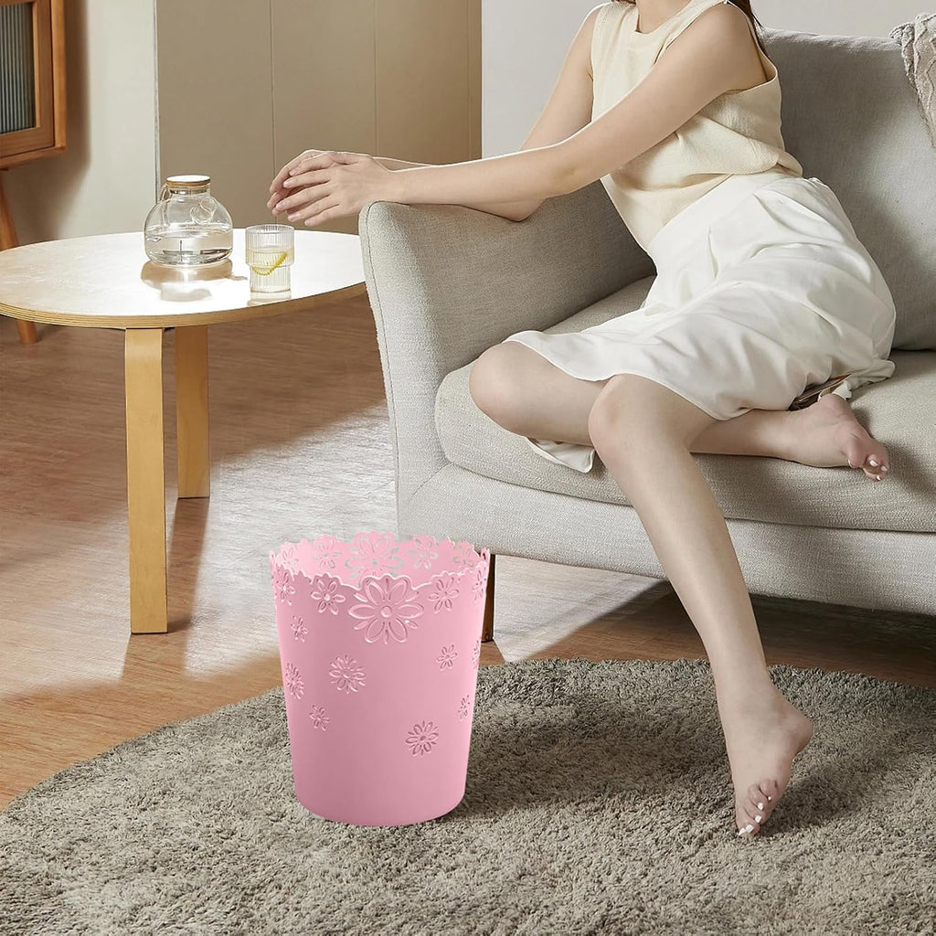 Small Pink Trash Can Wastebasket 2.6 Gallon Bathroom Garbage Can