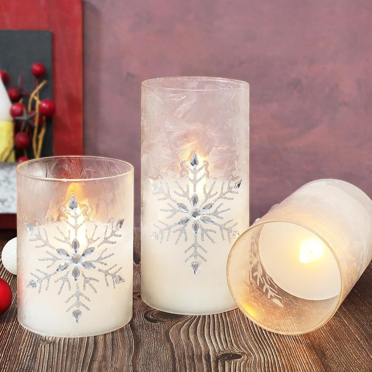 Crystal Club Christmas Flameless Candles, Battery Powered LED Candles