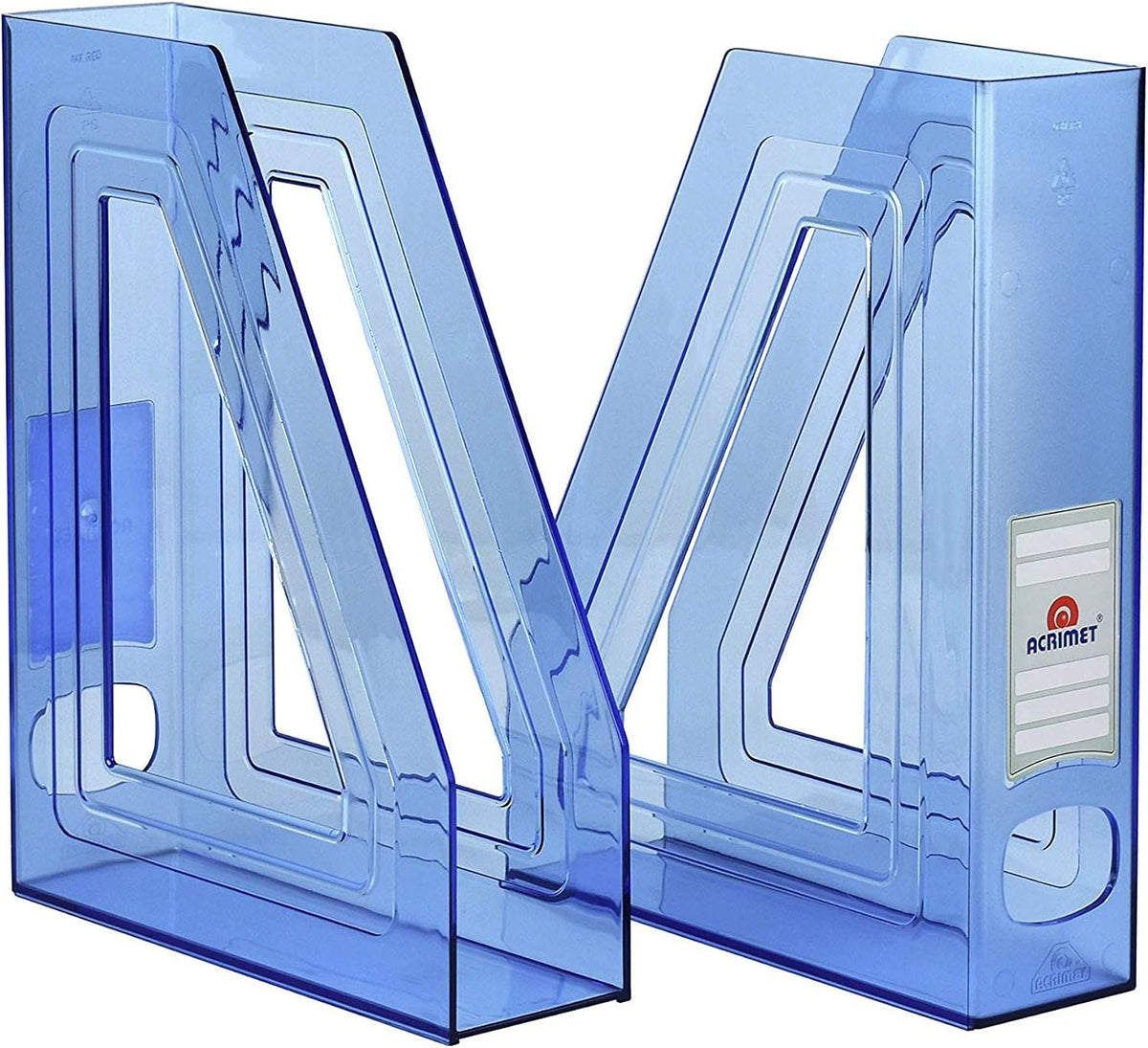 Acrimet Magazine File Holder, Vertical Desk Organizer, Clear Blue, 2 Pack