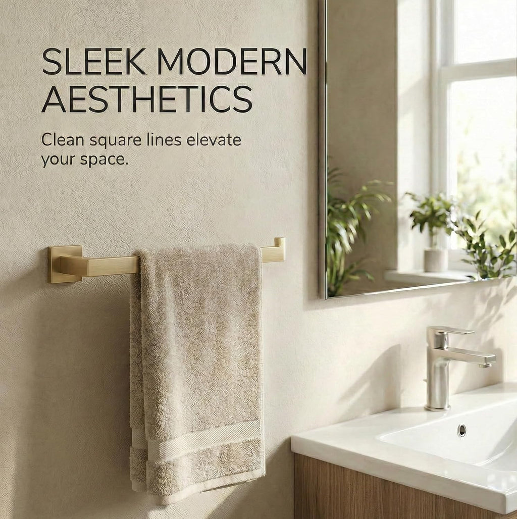5-Piece Bathroom Hardware Set, 23.6 in Towel Bar, Brushed Gold