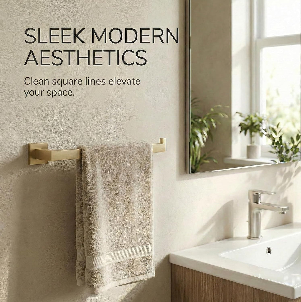 5-Piece Bathroom Hardware Set, 23.6 in Towel Bar, Brushed Gold