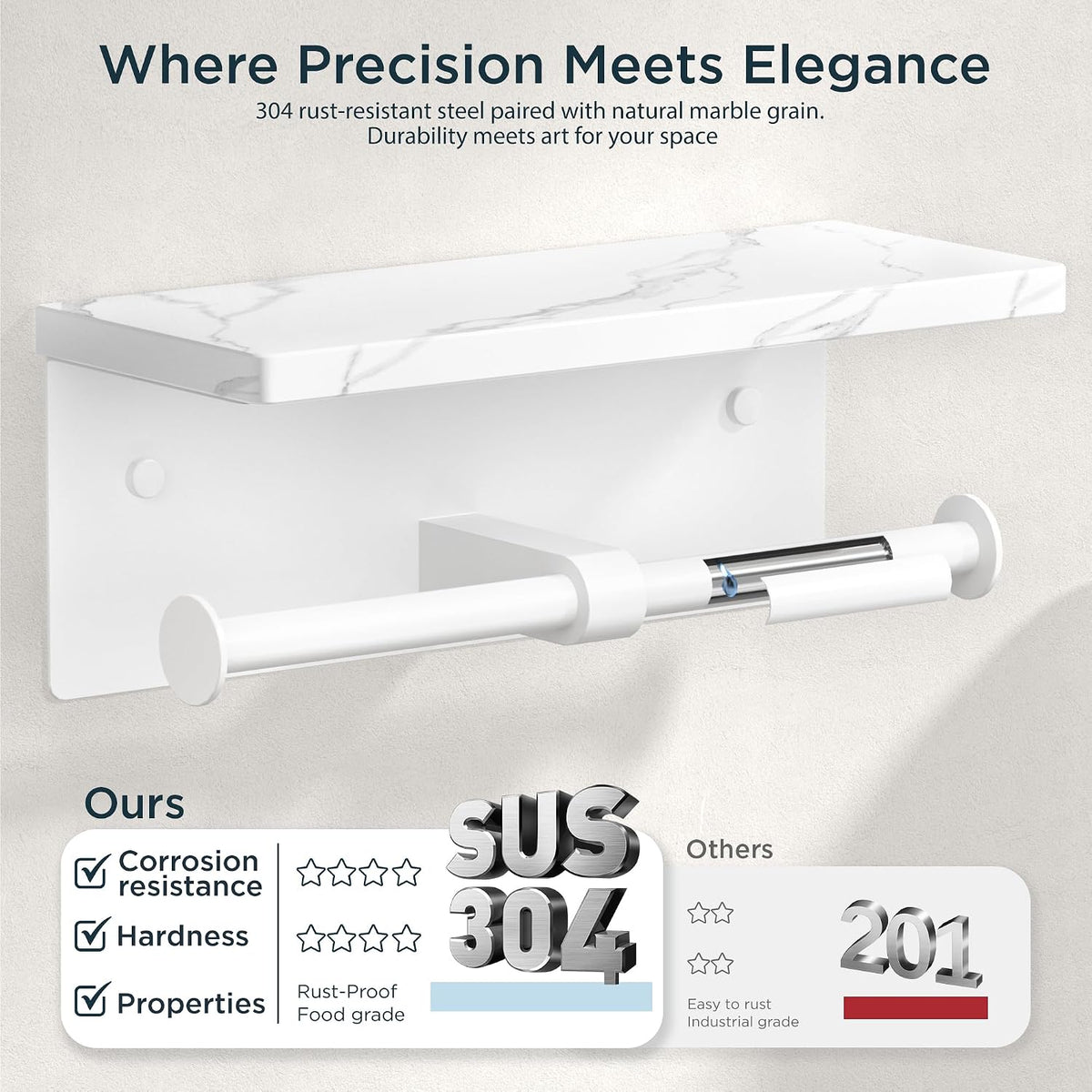 FORIOUS Double Marble Toilet Paper Holder with Phone Shelf, Commercial