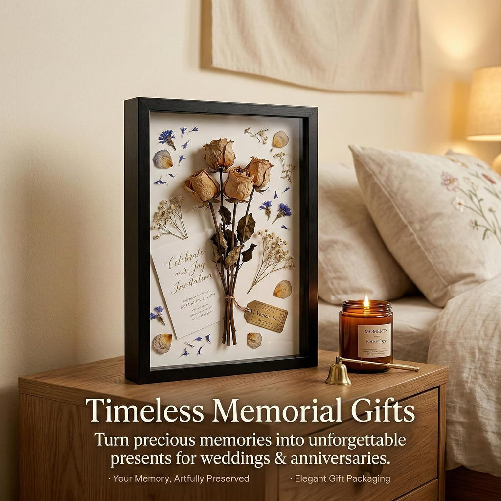 Shadow Box Frame Display Cases, 11"x 14" Wood Deep Black Handicrafts Shadowbox Picture Frame for Flowers Jersey Baby Wedding Dress(2,Black)