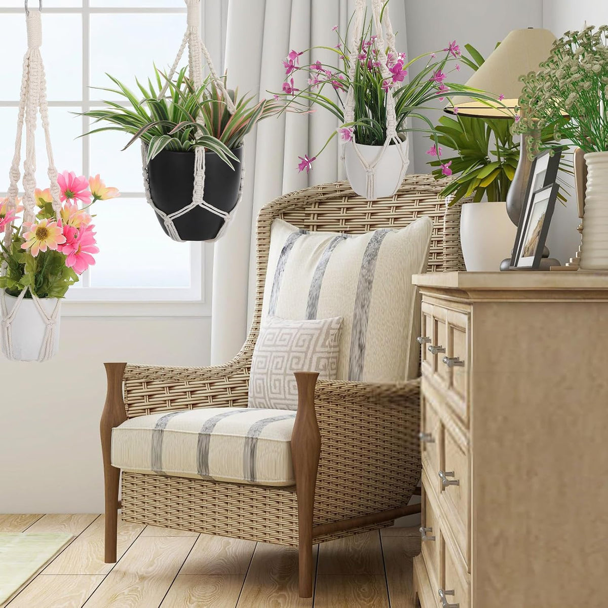 2 Pack Handmade Macrame Plant Hangers, Hanging Planters Baskets