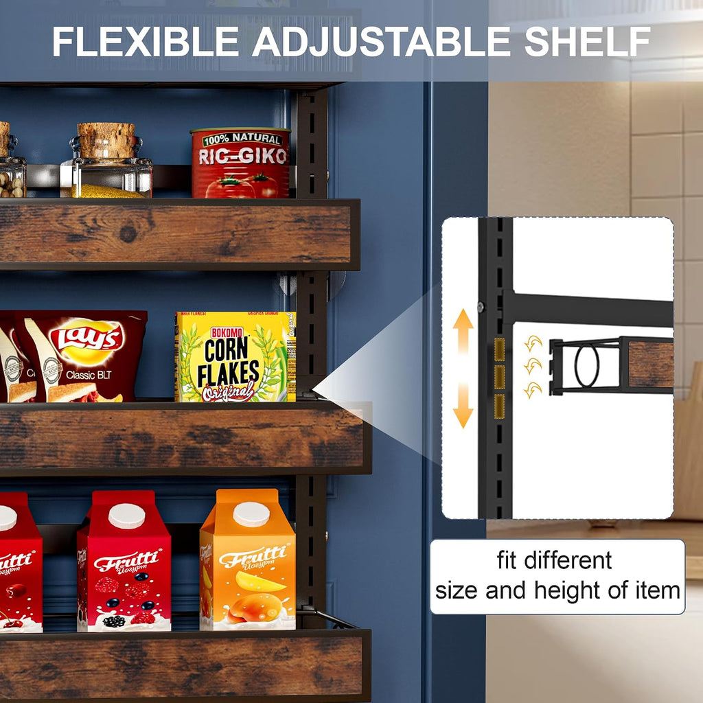 9 Tier Over The Door Pantry Orangizer 2 IN 1 Wall Mounted or Hanging Spice Rack with Adjustable Wood Basket,Heavy Duty Seasoning Storage Shelf for Kitchen Pantry and Bathroom Black