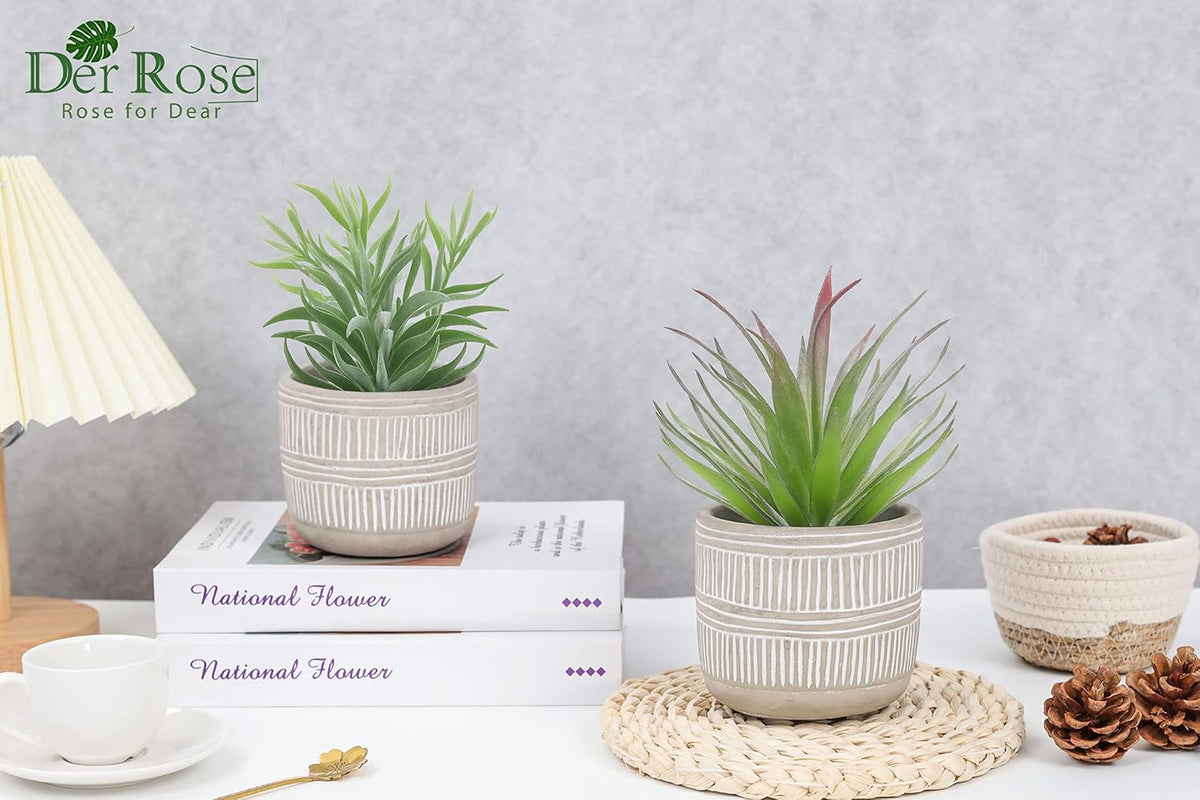 Der Rose 2 Pack 8.5" Fake Succulents Plants in Ceramic Pots for Boho Decor
