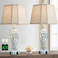 25'' Farmhouse Table Lamps Set of 2 for Living Room with USB C+A
