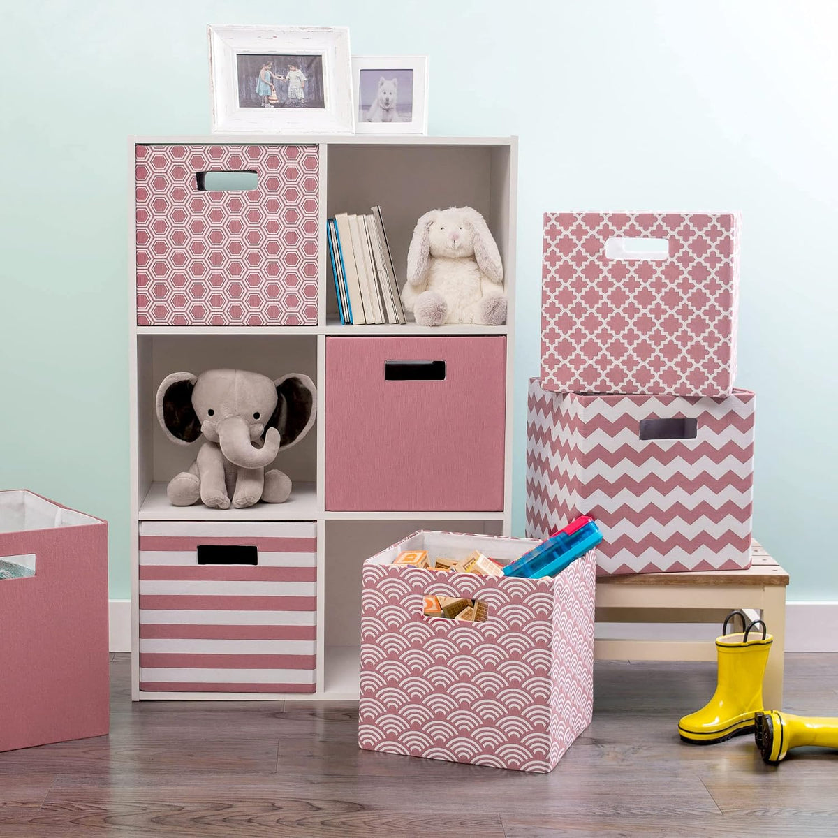 DII Fabric Storage Cube Organizer Bin 13x13x13 Foldable, Rose