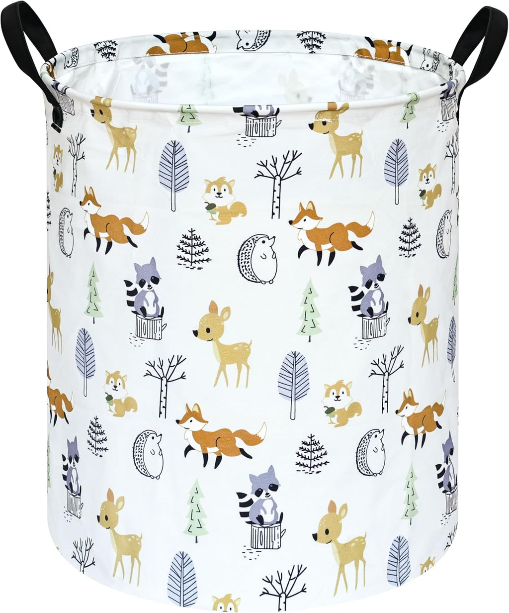 Autumn Animal Storage Basket with Handles, Woodland Animal Storage Basket for Kids' Room, Foldable Laundry Hamper