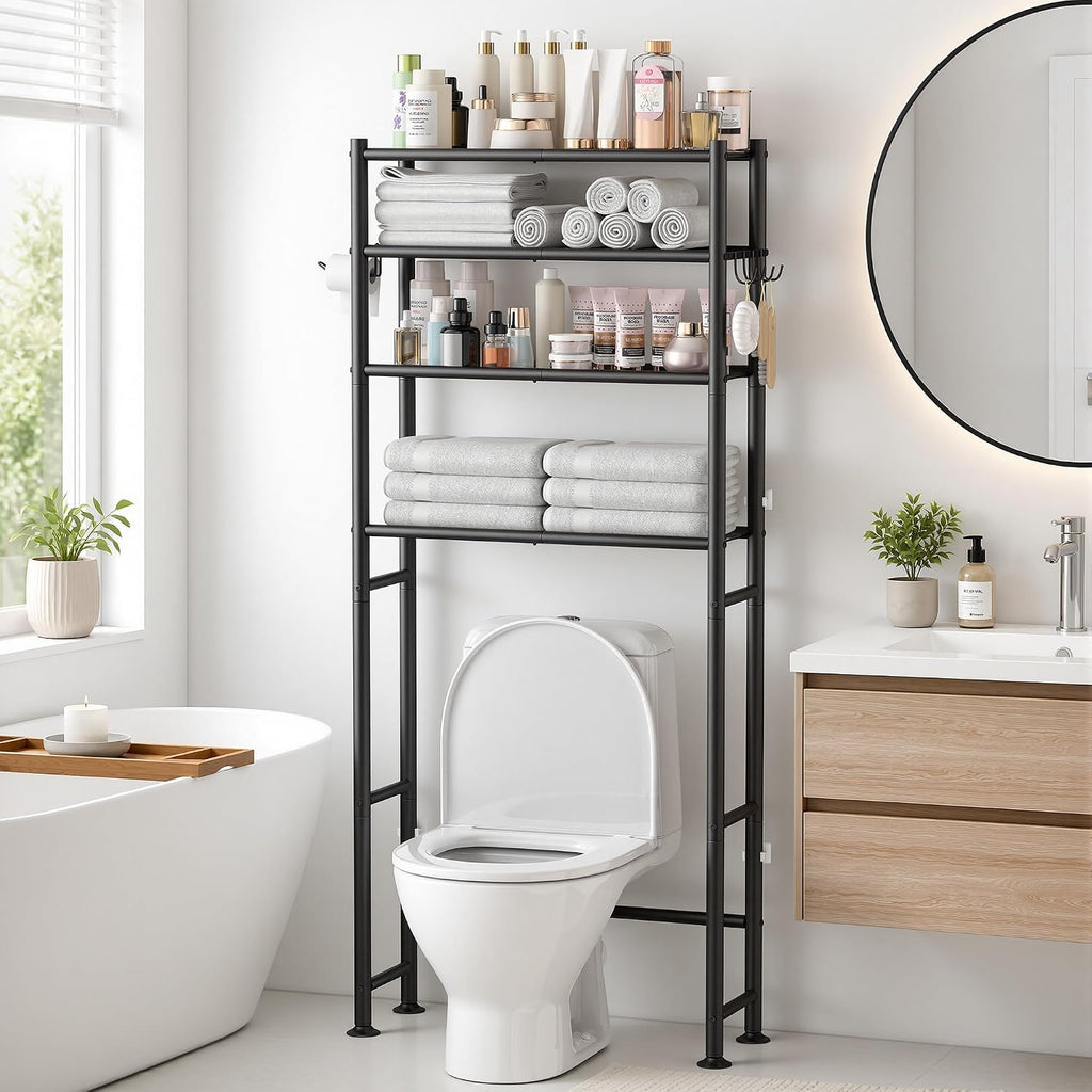 GloTika 4-Tier Over The Toilet Storage Shelves, Black