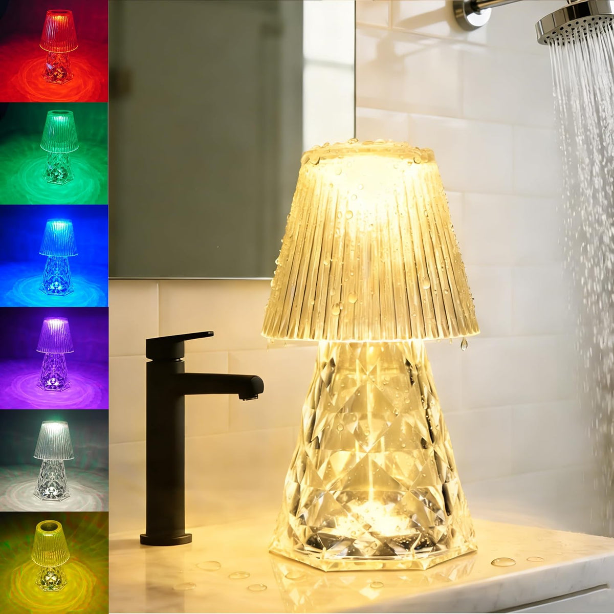Waterproof Shower Lamp for Inside Shower Crystal Rechargeable RGB Dimmable