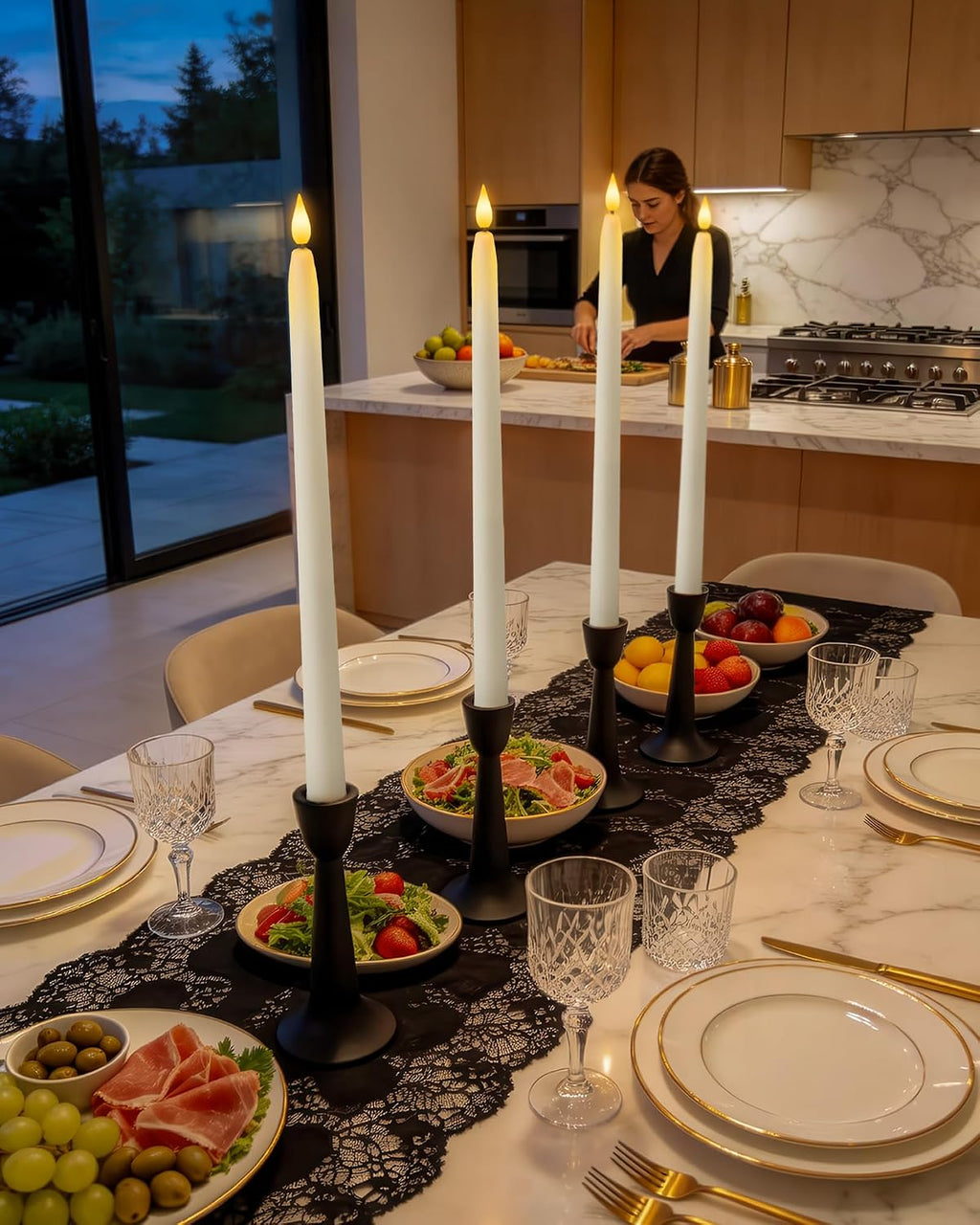 Homemory 15 inches Real Wax Flameless Taper Candles with Remote Timer, 6 Pcs White LED Taper Candles Battery Operated with 3D Flickering Flame, Window Candle Led Candlesticks for Dinners Home Decor