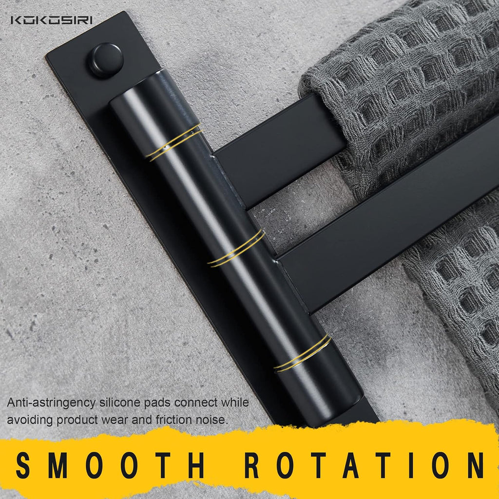 KOKOSIRI Bathroom Towel Bars Swivel Towel Rails Matte Black Swing Out Hand Towel Holder 2-Arm for Bath Kitchen Wall Stainless Steel B5007BK-A2