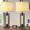 TOBUSA 26" Brown Farmhouse Table Lamps Set of 2 with Crystal Night Light