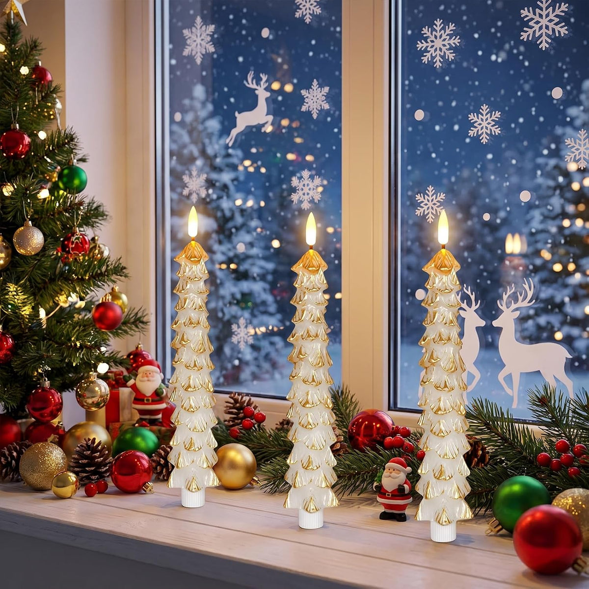 GenSwin Christmas Tree Flameless Taper Candles Battery Operated Remote